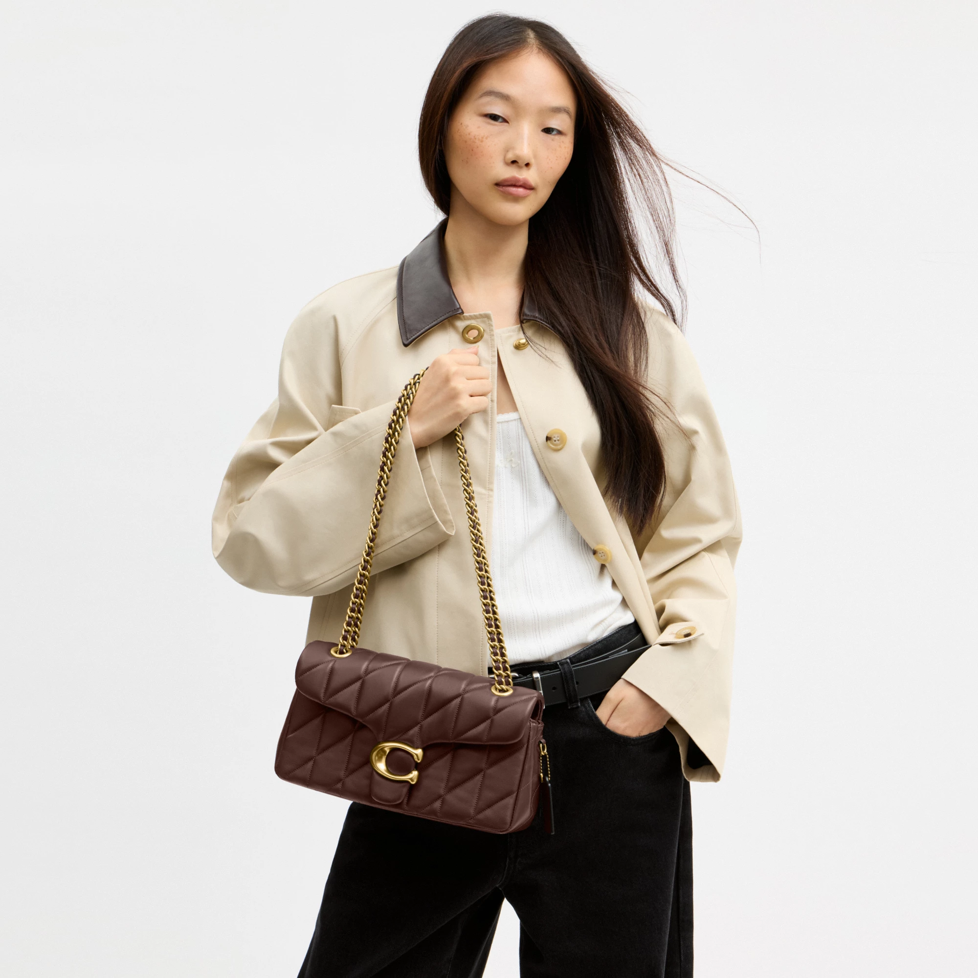 COACH®,Tabby Shoulder Bag 26 With Pillow Quilting,Leather,Shoulder Bag,Metal,Logo,Shoulder Guard,Silver Metal,Day Party,Brown,Detail View