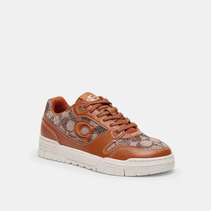 COACH®,Soho Sneaker In Crystal Signature Jacquard,Rubber,Casual,Fabric,Logo,Rhinestones,Pull Tab,Casual,Brown,Front View