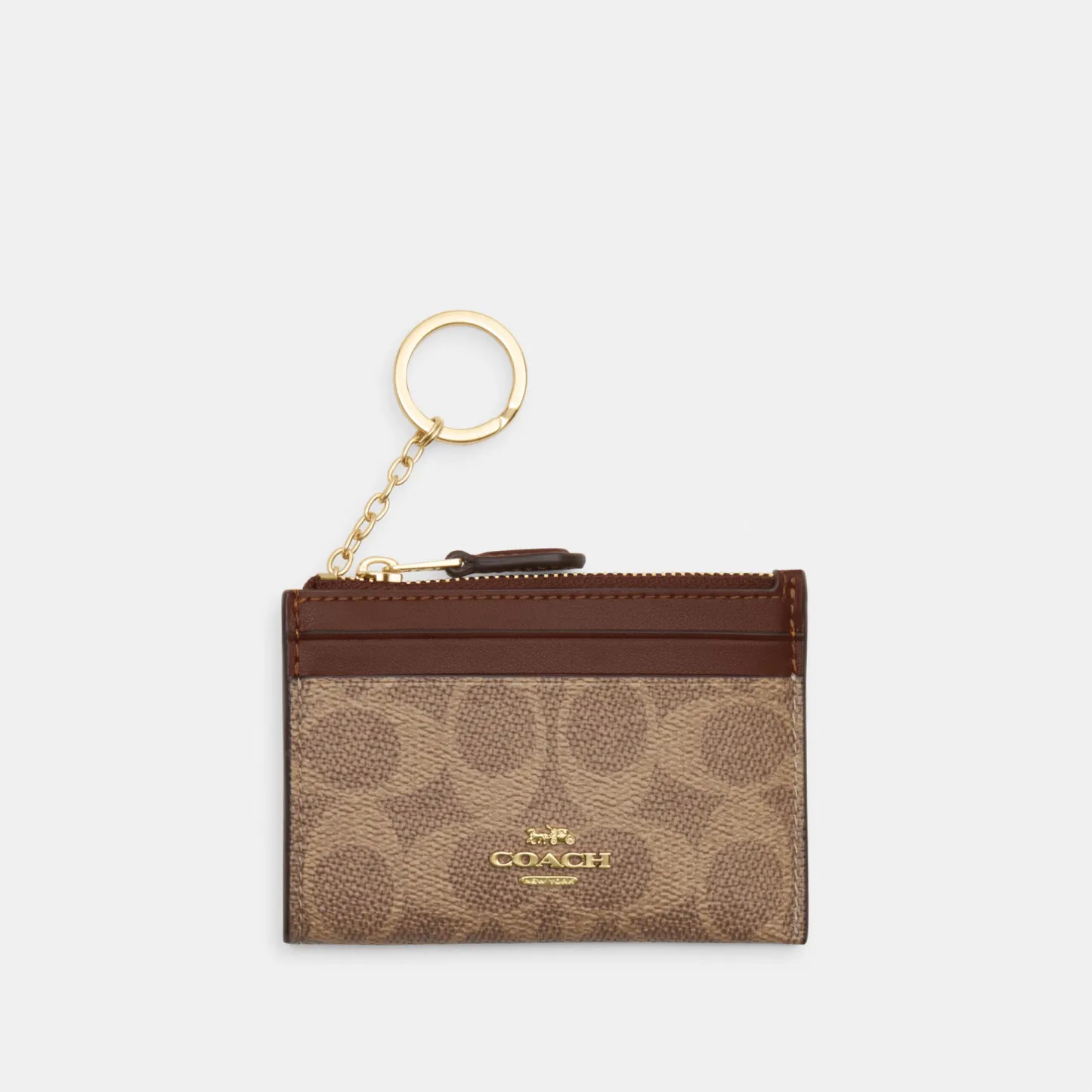 COACH®,Mini Skinny Id Case In Signature Canvas,Card Case,Metal,Color Block,Logo,Sustainable,Key Ring,Casual,Brown,Front View