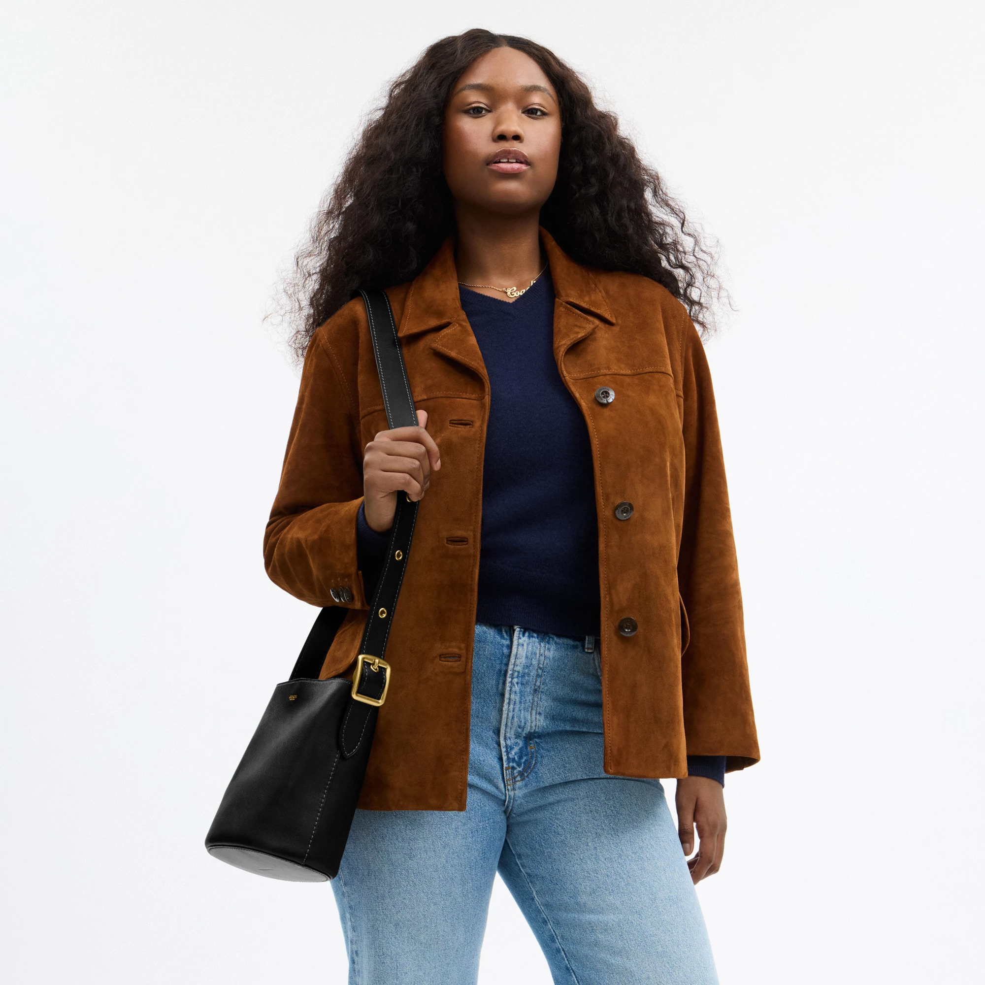 COACH®,Bleecker Bucket Bag 21,Leather,Bucket,Adjustable,Compact,Removable Pouch,Gold Metal,Casual,Black
