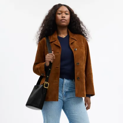 COACH®,Bleecker Bucket Bag 21,Leather,Bucket,Adjustable,Compact,Removable Pouch,Gold Metal,Casual,Black
