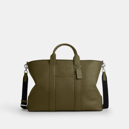 COACH®,Grayson Tote Bag,Leather,Recycled Polyester,Tote,Sustainable,Silver Metal,Work, Father's Day,Olive,Front View