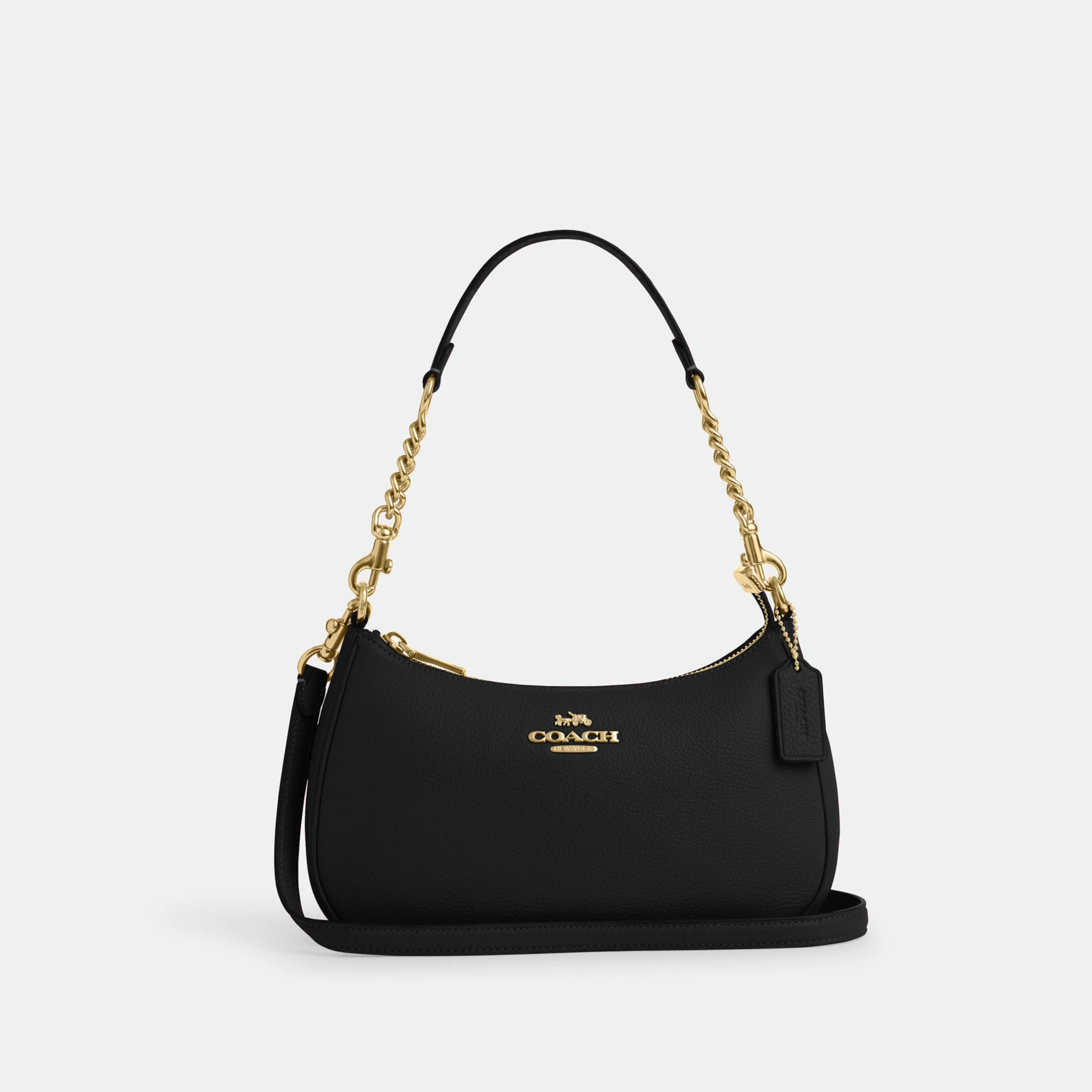 COACH®,Teri Shoulder Bag,Shoulder Bag,Chain Detail,Metal,Logo,Casual,Black,Front View
