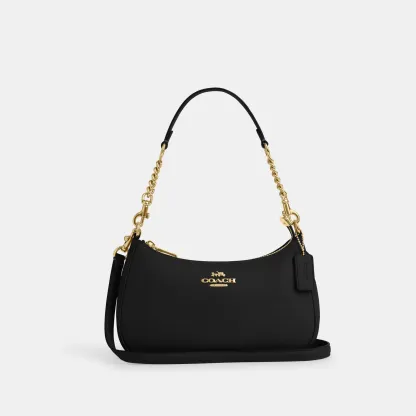 COACH®,Teri Shoulder Bag,Shoulder Bag,Chain Detail,Metal,Logo,Casual,Black,Front View