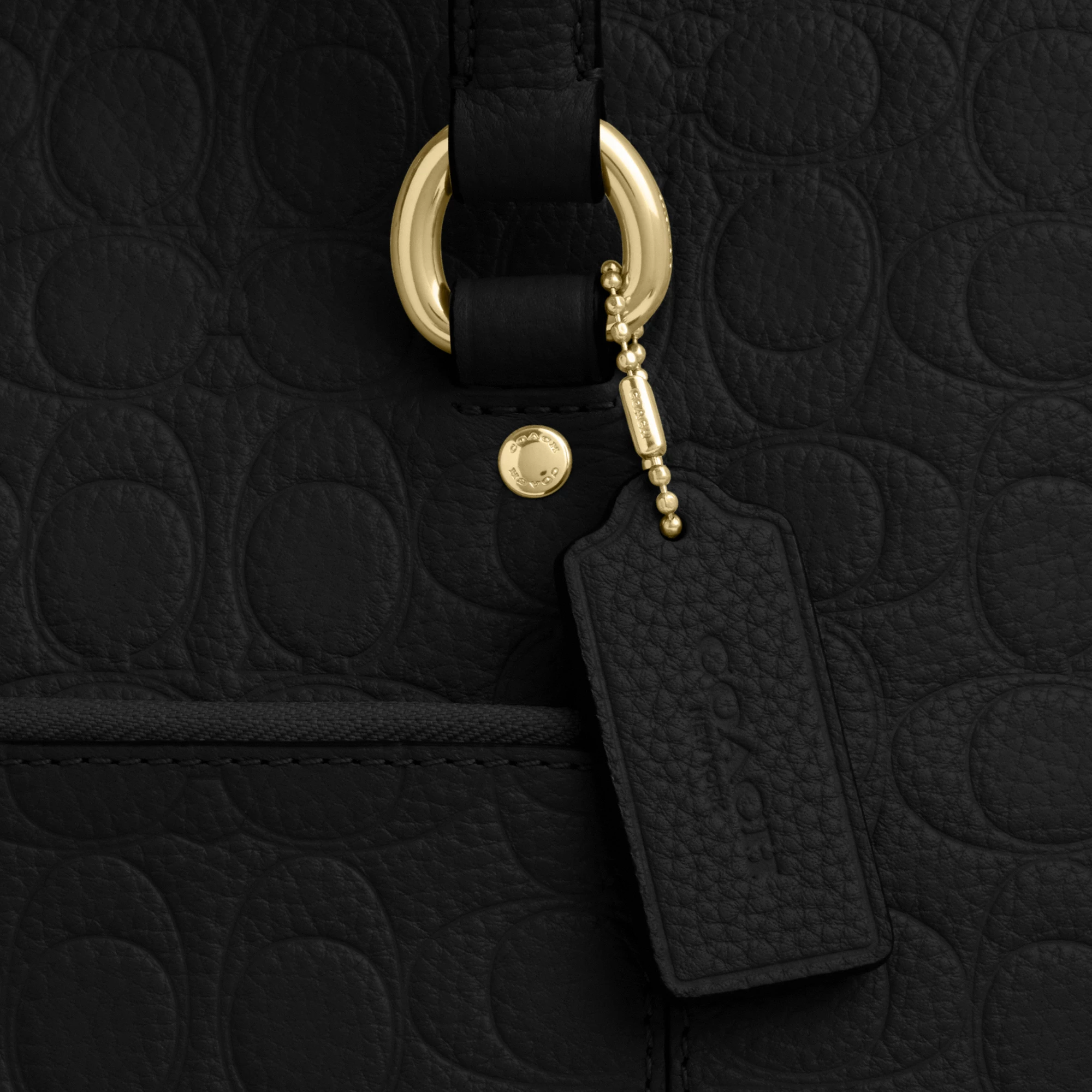 COACH®,Station Tote Bag In Signature Leather,Black,Closer View