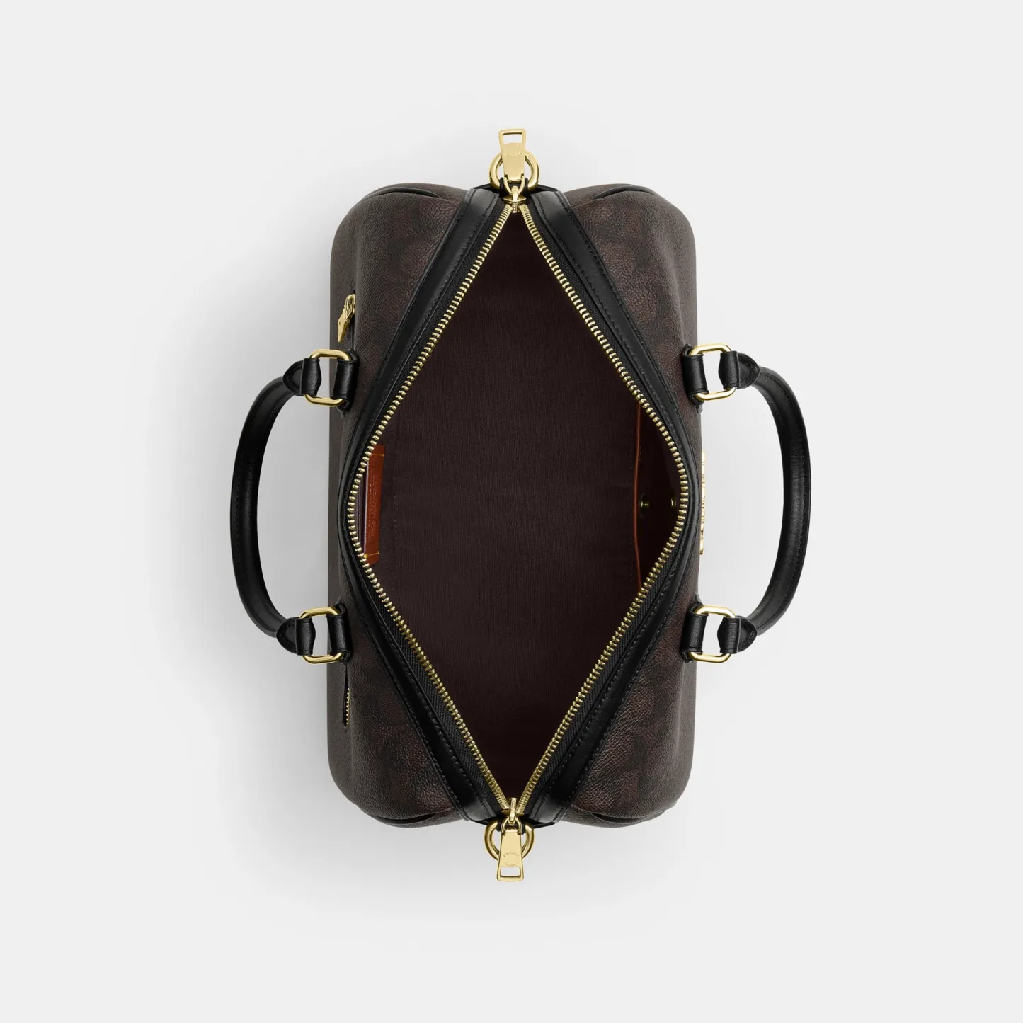 COACH®,Rowan Large Satchel Bag In Signature Canvas,Polyester,Leather,Canvas,Recycled Polyester,Satchel,Logo,Sustainable,Ad...,Brown,Inside View,Top View