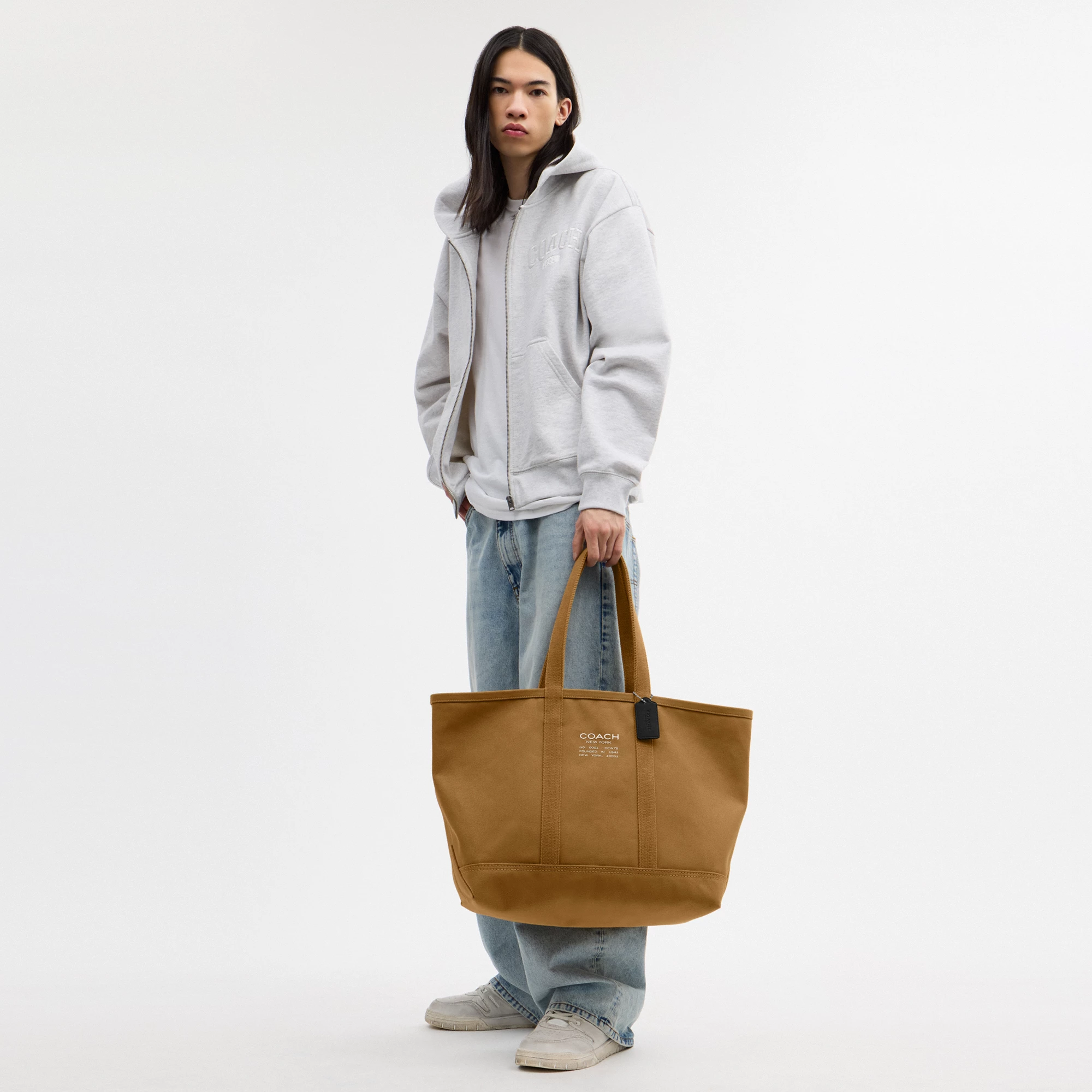 COACH®,Utility Tote,Canvas,Leather,Tote,Word Embellishment,Logo,Sustainable,Casual,Brown,Detail View