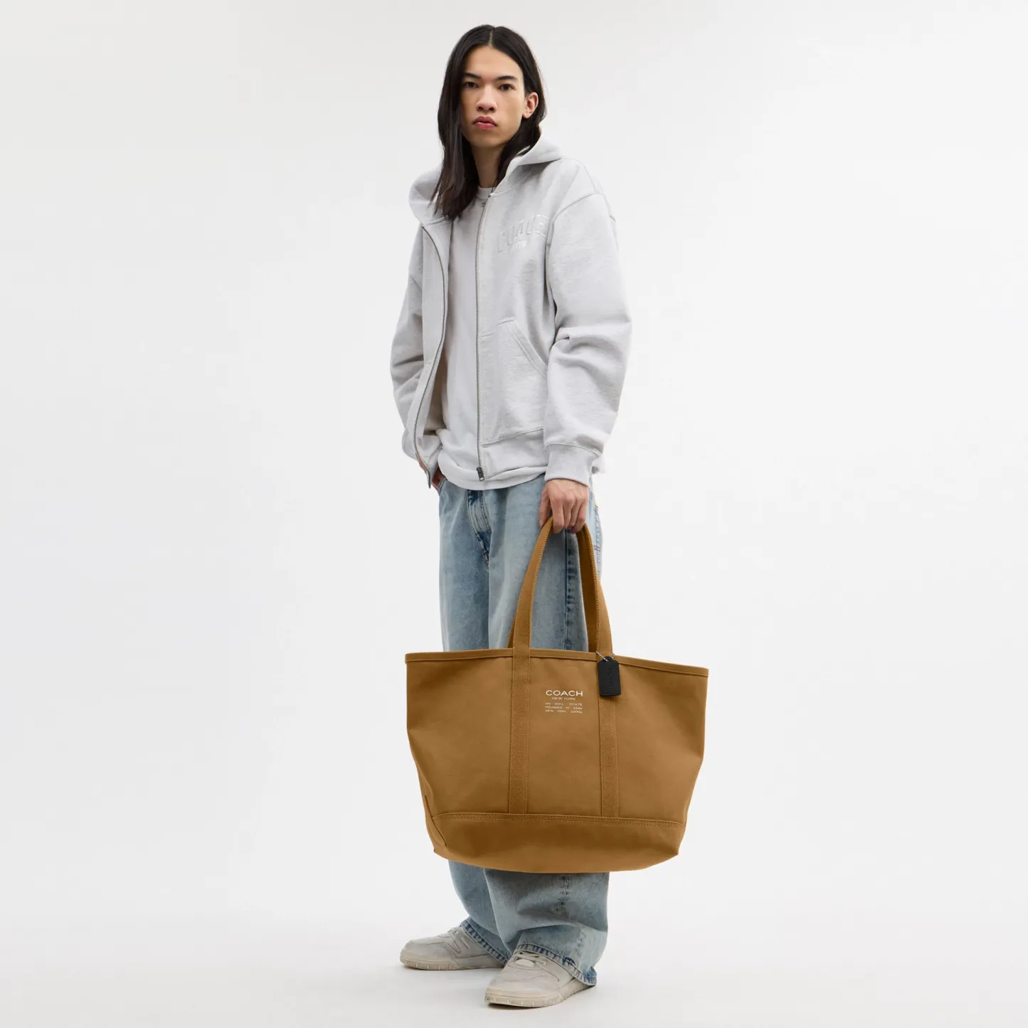 COACH®,Utility Tote,Canvas,Leather,Tote,Word Embellishment,Logo,Sustainable,Casual,Brown,Detail View
