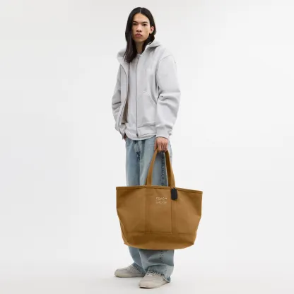 COACH®,Utility Tote,Canvas,Leather,Tote,Word Embellishment,Logo,Sustainable,Casual,Brown,Detail View