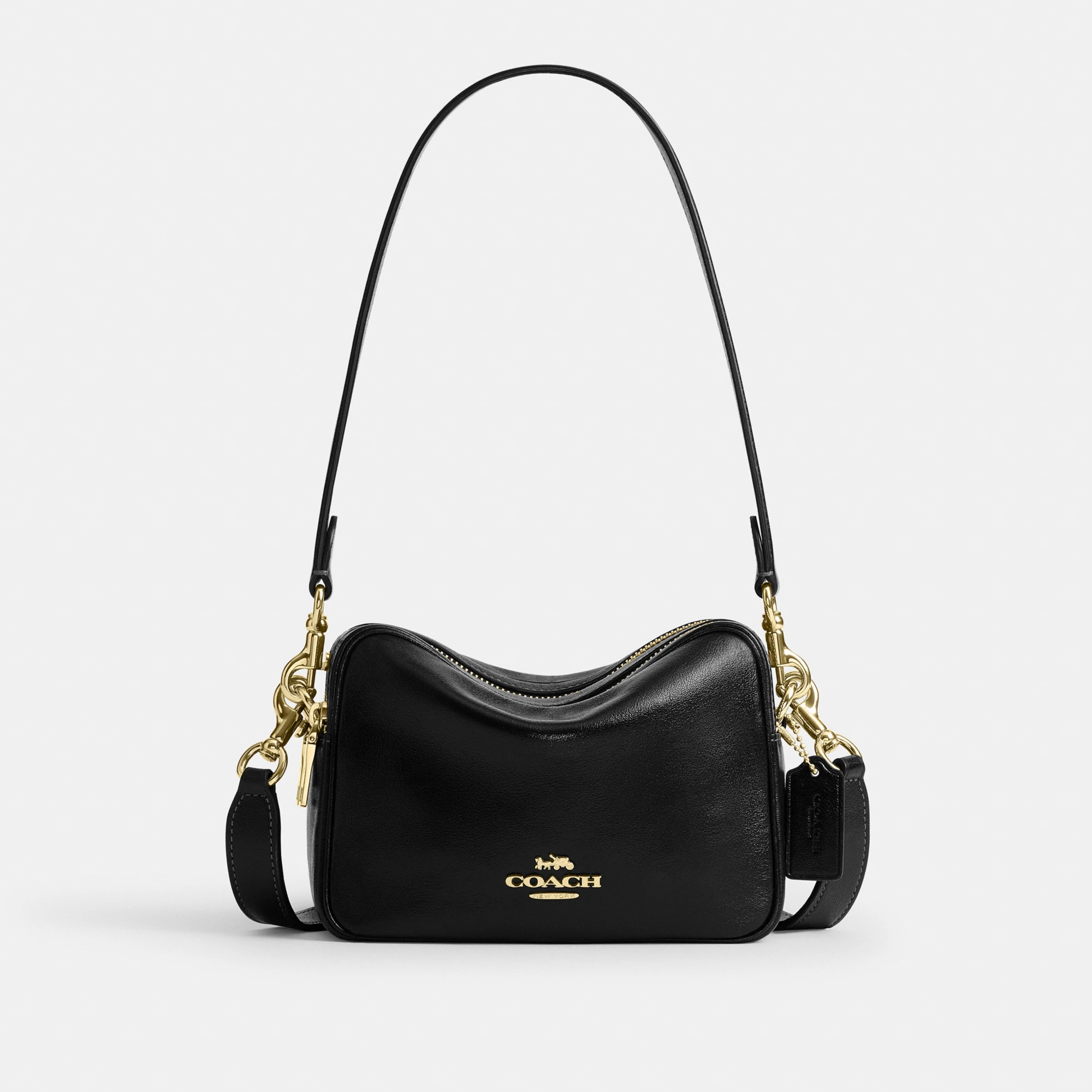 COACH®,Mini Carey Crossbody Bag,Leather,Recycled Polyester,Crossbody,Logo,Metal,Casual,Black,Front View