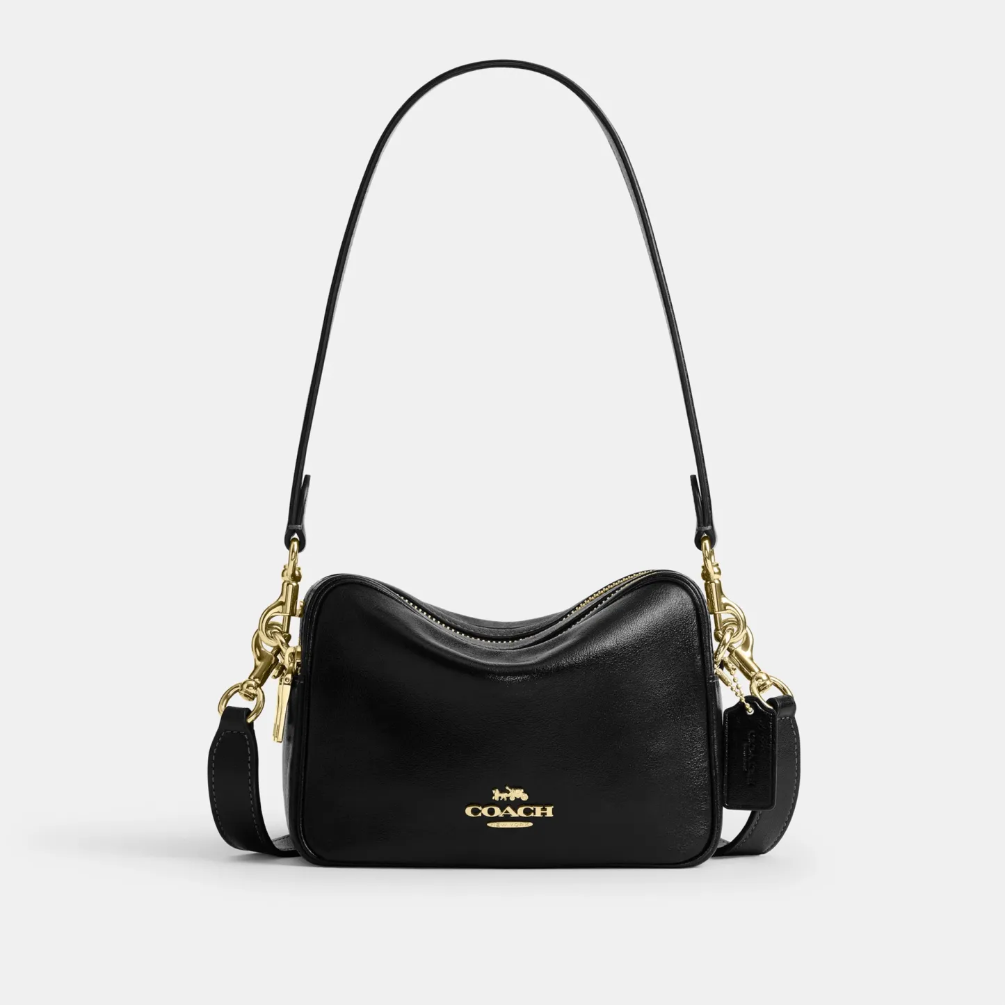 COACH®,Mini Carey Crossbody Bag,Leather,Recycled Polyester,Crossbody,Logo,Metal,Casual,Black,Front View