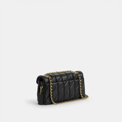COACH®,Tabby Shoulder Bag 26 With Pillow Quilting,Leather,Shoulder Bag,Metal,Logo,Shoulder Guard,Silver Metal,Day Party,Black,Angle View