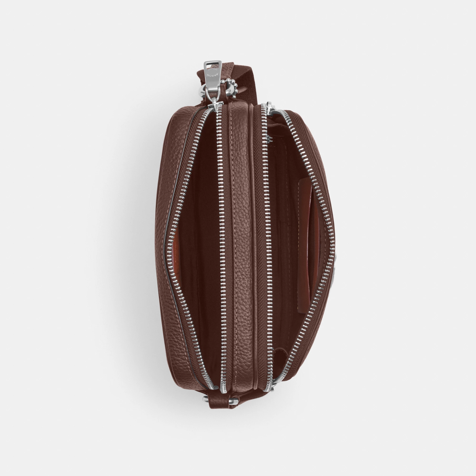 COACH®,Colton Crossbody Bag 19,Recycled Polyester,Leather,Crossbody,Logo,Sustainable,Silver Metal,Casual,Brown,Inside View,Top View