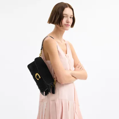 COACH®,Tabby Shoulder Bag 26 With Crystal Beaded Fringe,Leather,Lining Leather,Suede,Shoulder Bag,Crystal,Beaded,Embellish...,Black,Detail View