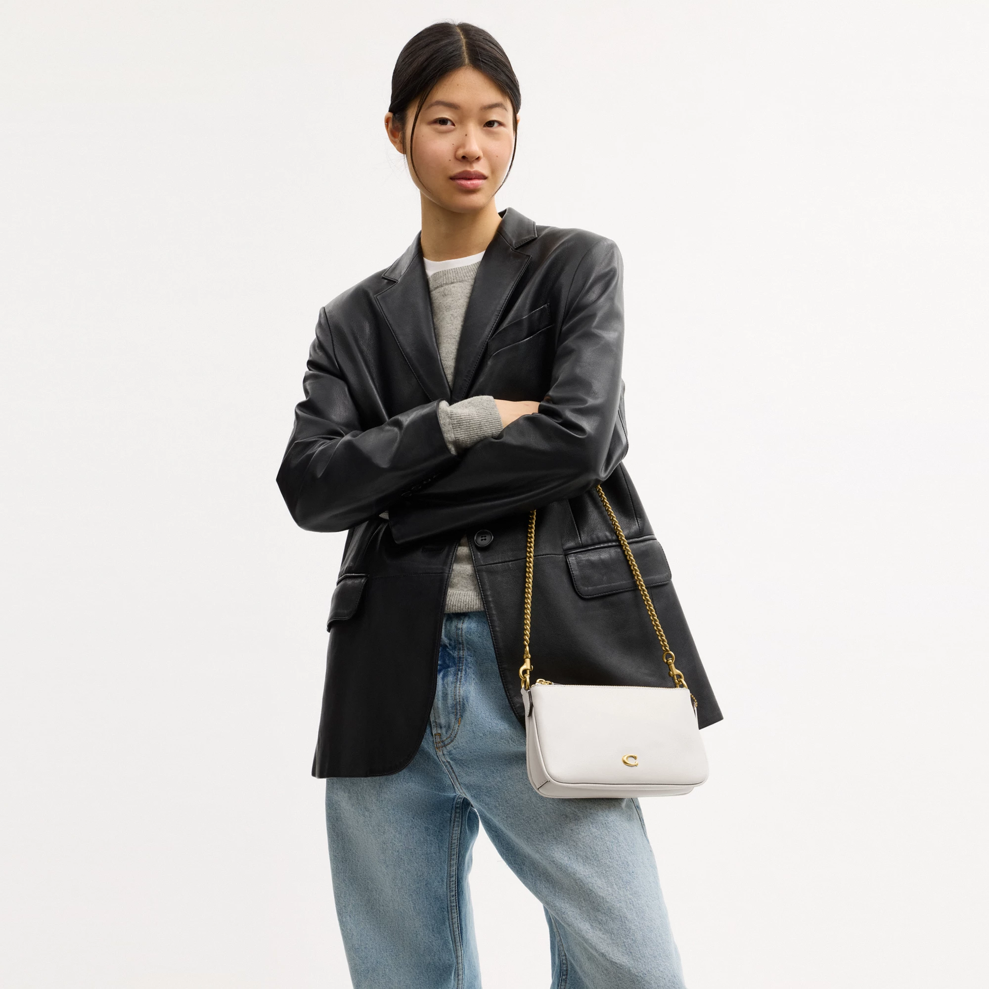 COACH®,Audrey Crossbody Bag,Recycled Polyester,Leather,Lining Recycled Polyester,Shoulder Bag,Metal Material,Metal,Pendant...,White,Detail View