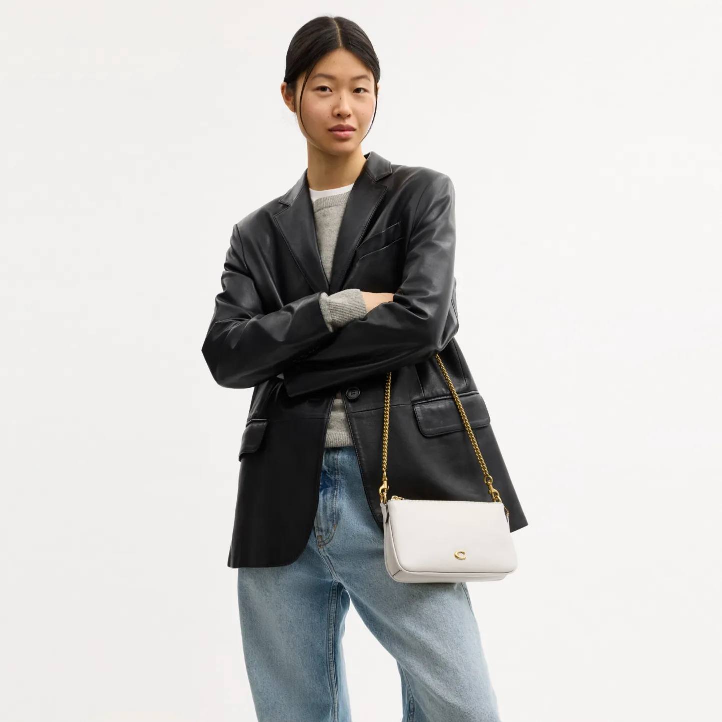 COACH®,Audrey Crossbody Bag,Recycled Polyester,Leather,Lining Recycled Polyester,Shoulder Bag,Metal Material,Metal,Pendant...,White,Detail View