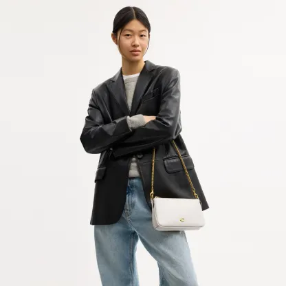 COACH®,Audrey Crossbody Bag,Recycled Polyester,Leather,Lining Recycled Polyester,Shoulder Bag,Metal Material,Metal,Pendant...,White,Detail View