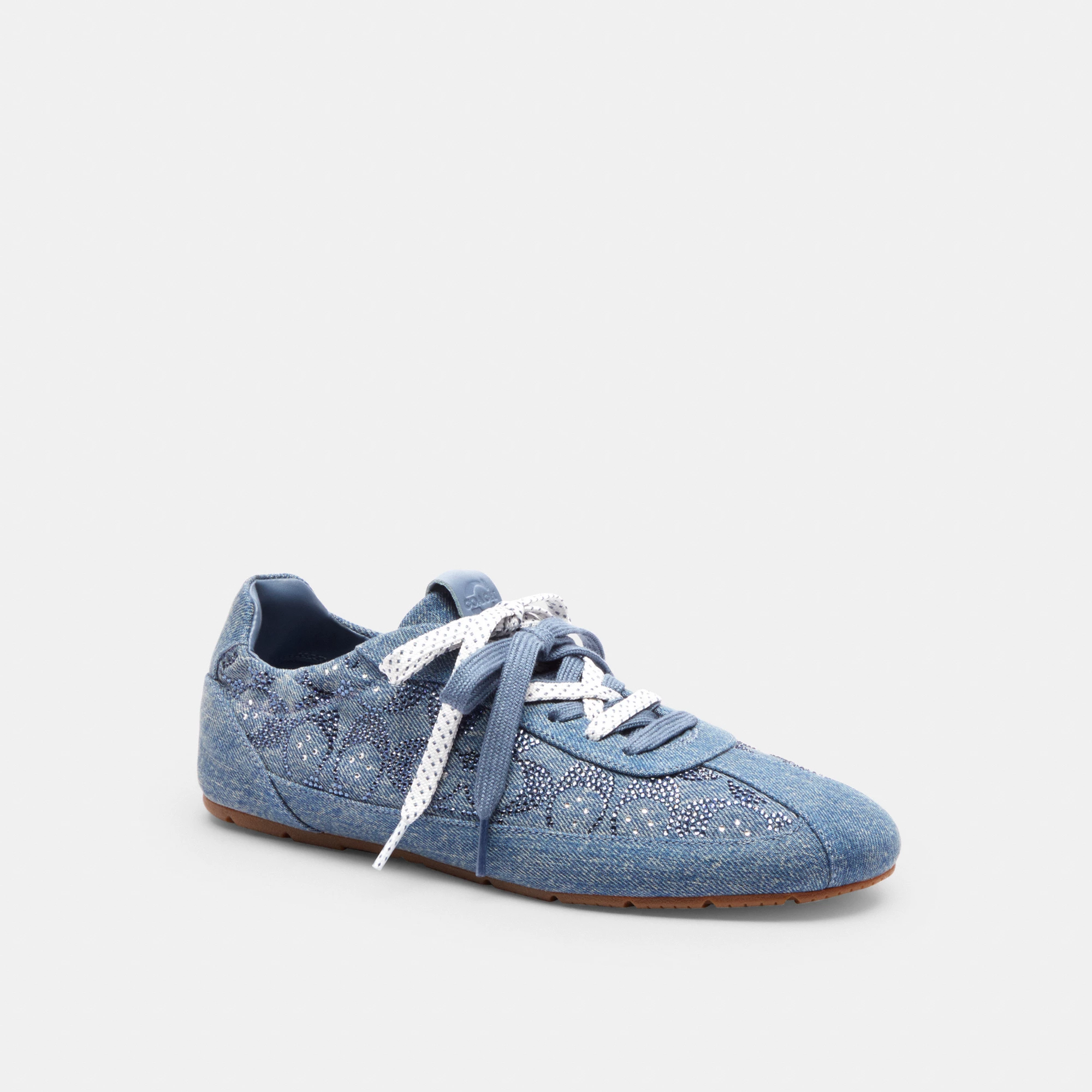 COACH®,Soft Sneaker In Signature Denim,Rubber,Denim,Recycled Polyester,Polyester,Activewear,Fabric,Logo,Cushioned Outsole,...,Blue,Front View