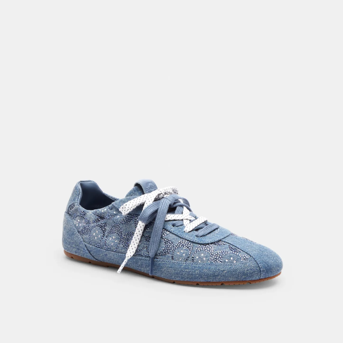 COACH®,Soft Sneaker In Signature Denim,Rubber,Denim,Recycled Polyester,Polyester,Activewear,Fabric,Logo,Cushioned Outsole,...,Blue,Front View