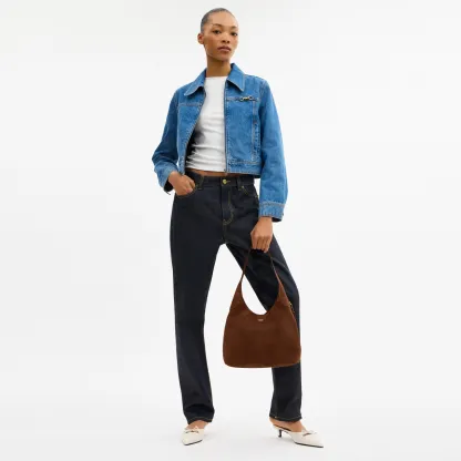 COACH®,Brooklyn Shoulder Bag 28,Suede,Leather,Hobo,Logo,Casual,Brown,Detail View