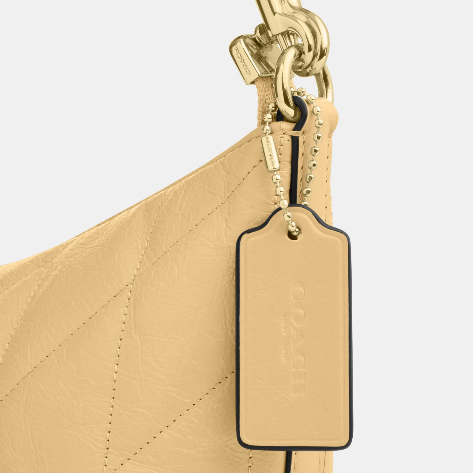 COACH®,Caitlin Shoulder Bag With Quilting,Lining Recycled Polyester,Recycled Polyester,Shoulder Bag,Logo,Chain Detail,Shou...,Beige,Closer View