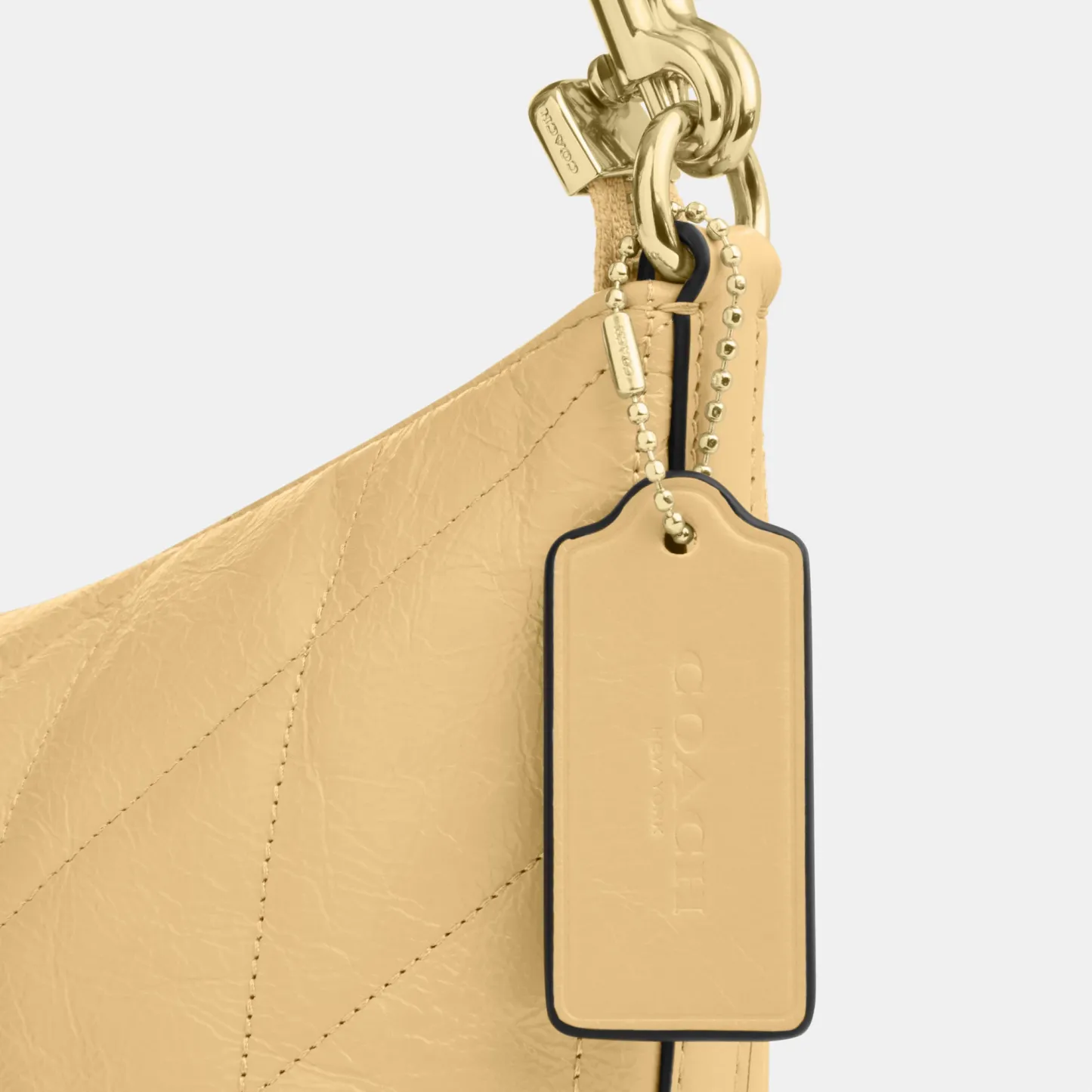 COACH®,Caitlin Shoulder Bag With Quilting,Lining Recycled Polyester,Recycled Polyester,Shoulder Bag,Logo,Chain Detail,Shou...,Beige,Closer View