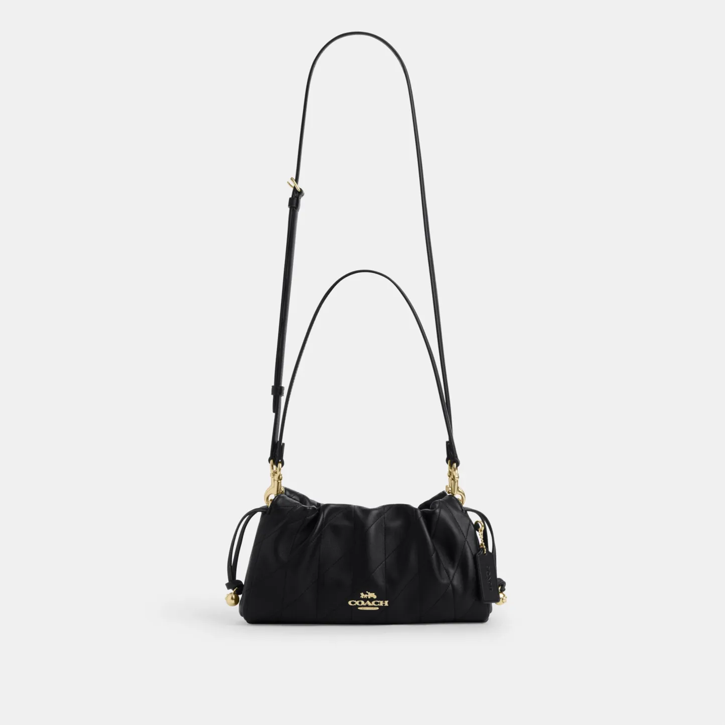 COACH®,Faye Shoulder Bag With Quilting,Shoulder Bag,Ball Embellishment,Logo,Metal,Lined,Adjustable,Gold Metal,Day Party,Black