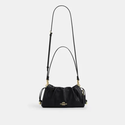 COACH®,Faye Shoulder Bag With Quilting,Shoulder Bag,Ball Embellishment,Logo,Metal,Lined,Adjustable,Gold Metal,Day Party,Black