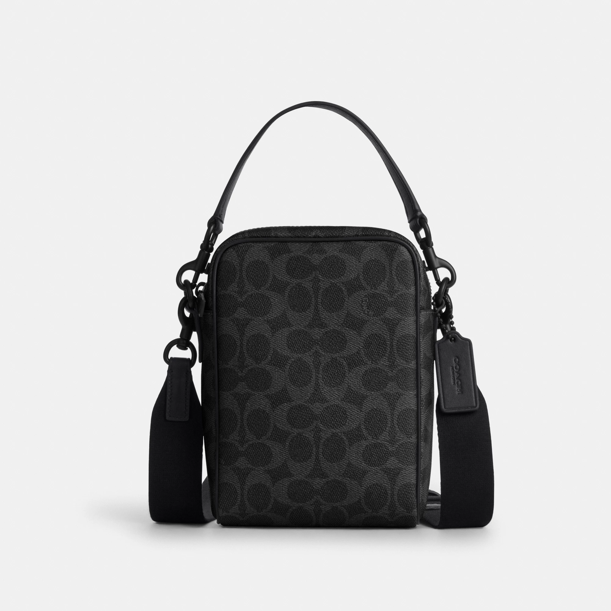 COACH®,Tristan Crossbody Bag 14 In Signature Canvas,Canvas,Leather,Recycled Polyester,Crossbody,Logo,Convertible,Sustainab...,Black,Front View