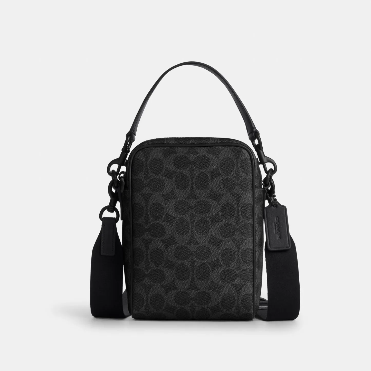 COACH®,Tristan Crossbody Bag 14 In Signature Canvas,Canvas,Leather,Recycled Polyester,Crossbody,Logo,Convertible,Sustainab...,Black,Front View