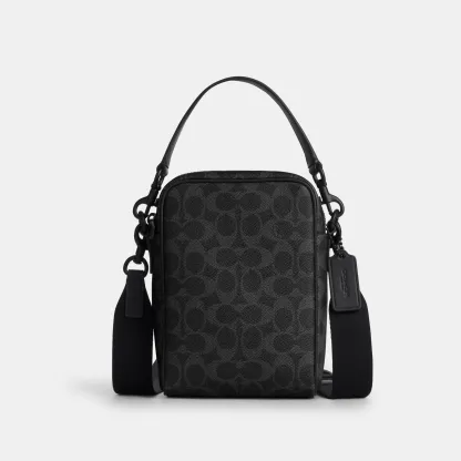 COACH®,Tristan Crossbody Bag 14 In Signature Canvas,Canvas,Leather,Recycled Polyester,Crossbody,Logo,Convertible,Sustainab...,Black,Front View