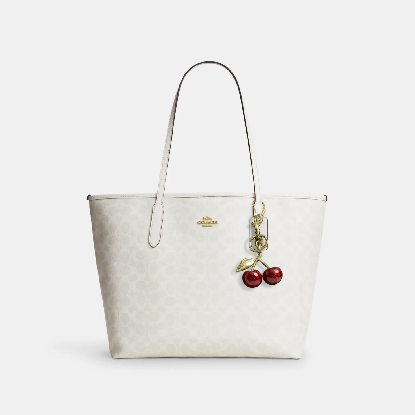 COACH®,City Tote Bag In Signature Canvas,Tote,Metal,Tag Embellishment,Color Block,Embossed,Piping,Logo,Casual,Gray,Angle View