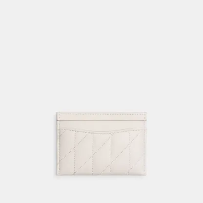 COACH®,Essential Card Case With Pillow Quilting,Leather,Card Case,Metal,Logo,Casual,White,Back View