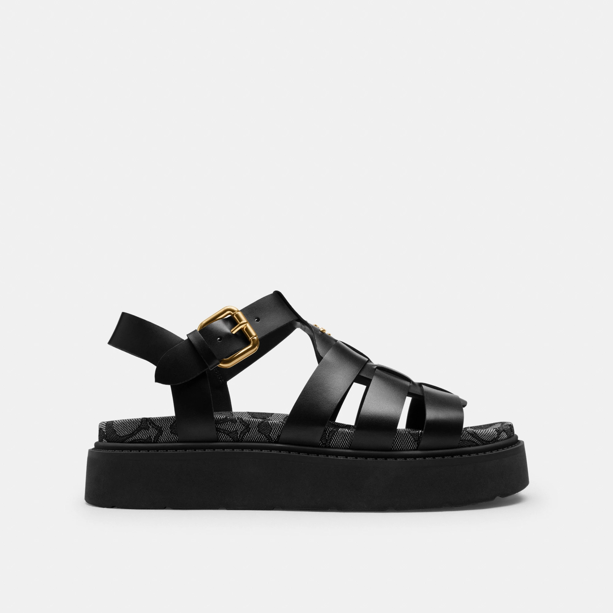 COACH®,Lucy Lug Sole Sandal In Signature Jacquard,Black,Angle View