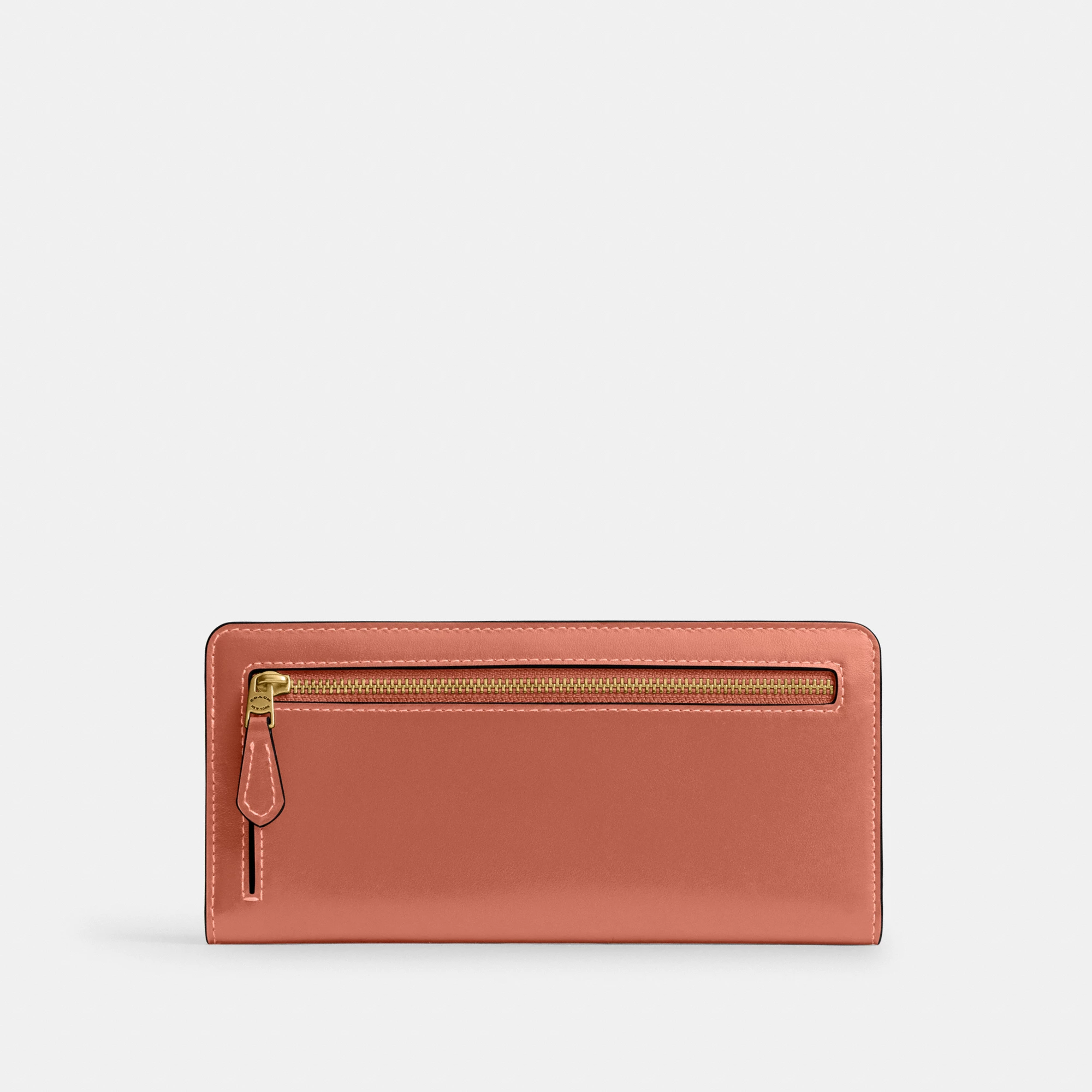 COACH®,Essential Slim Wallet,Leather,Continental,Bi Fold,Logo,Metal,Casual,Brown,Back View