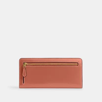 COACH®,Essential Slim Wallet,Leather,Continental,Bi Fold,Logo,Metal,Casual,Brown,Back View