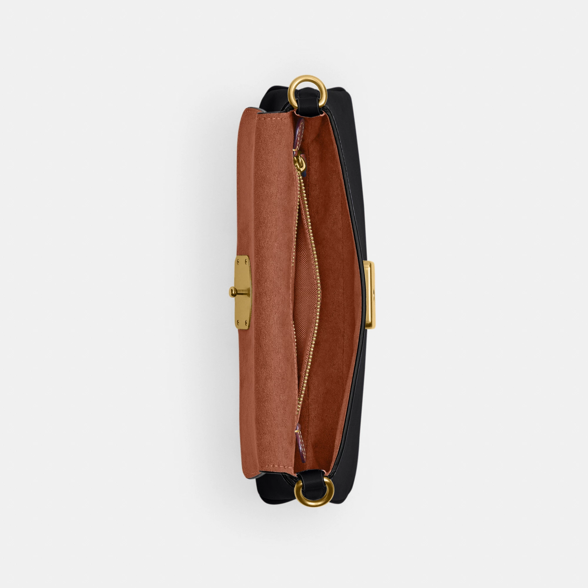 COACH®,Jet Shoulder Bag,Calfskin Leather,Shoulder Bag,Logo,Metal,Gold Metal,Casual,Black,Inside View,Top View