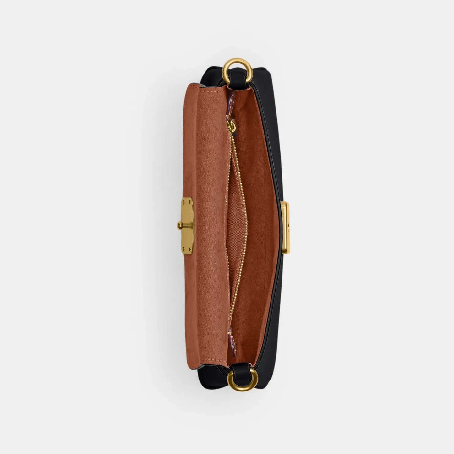 COACH®,Jet Shoulder Bag,Calfskin Leather,Shoulder Bag,Logo,Metal,Gold Metal,Casual,Black,Inside View,Top View