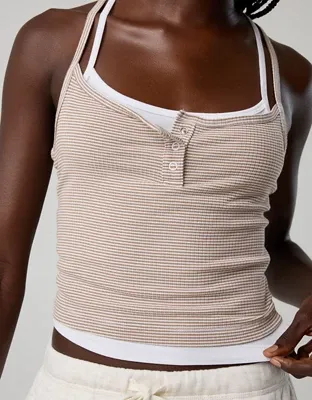 OFFLINE By Aerie Thumbs Up Layered Tank Top - Toasted Almond