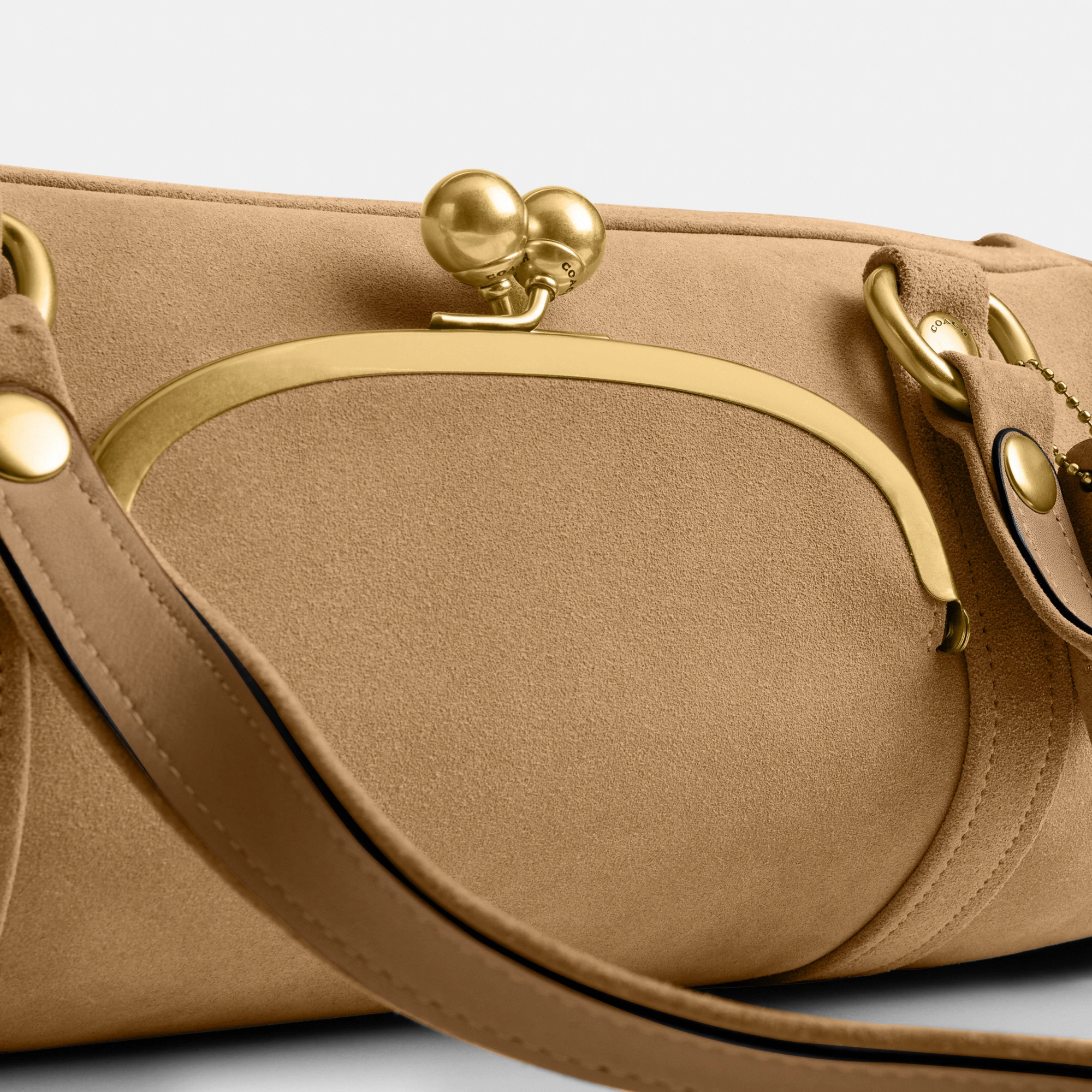 COACH®,Kisslock Barrel Bag,Lining Cotton Knit,Lining Cotton,Suede,Barrel Bag,Pendant,Brass,Day Party,Beige,Closer View
