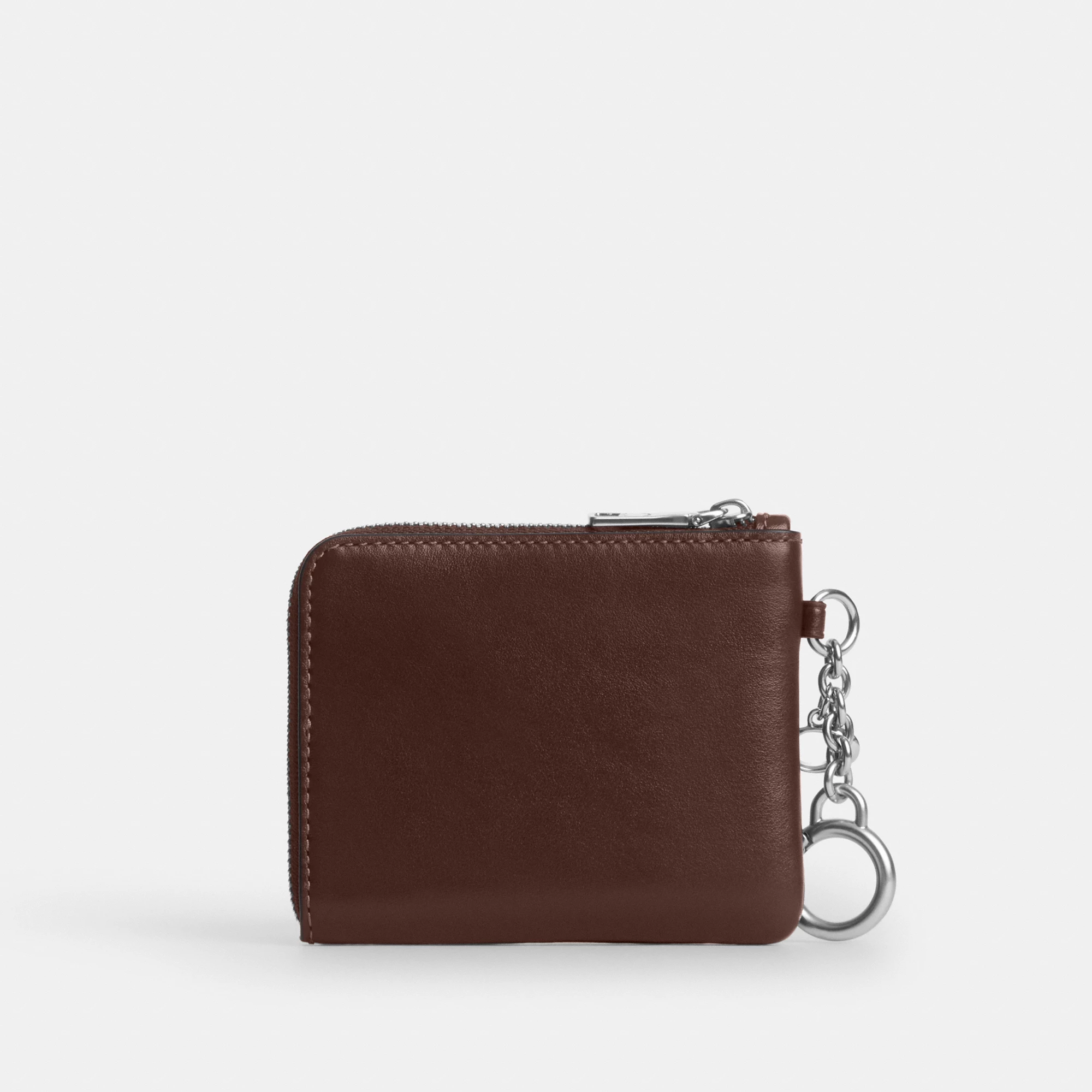 COACH®,Small Corner Zip Wallet,Leather,Coin,Metal Material,Logo,Silver Metal,Casual,Brown,Back View