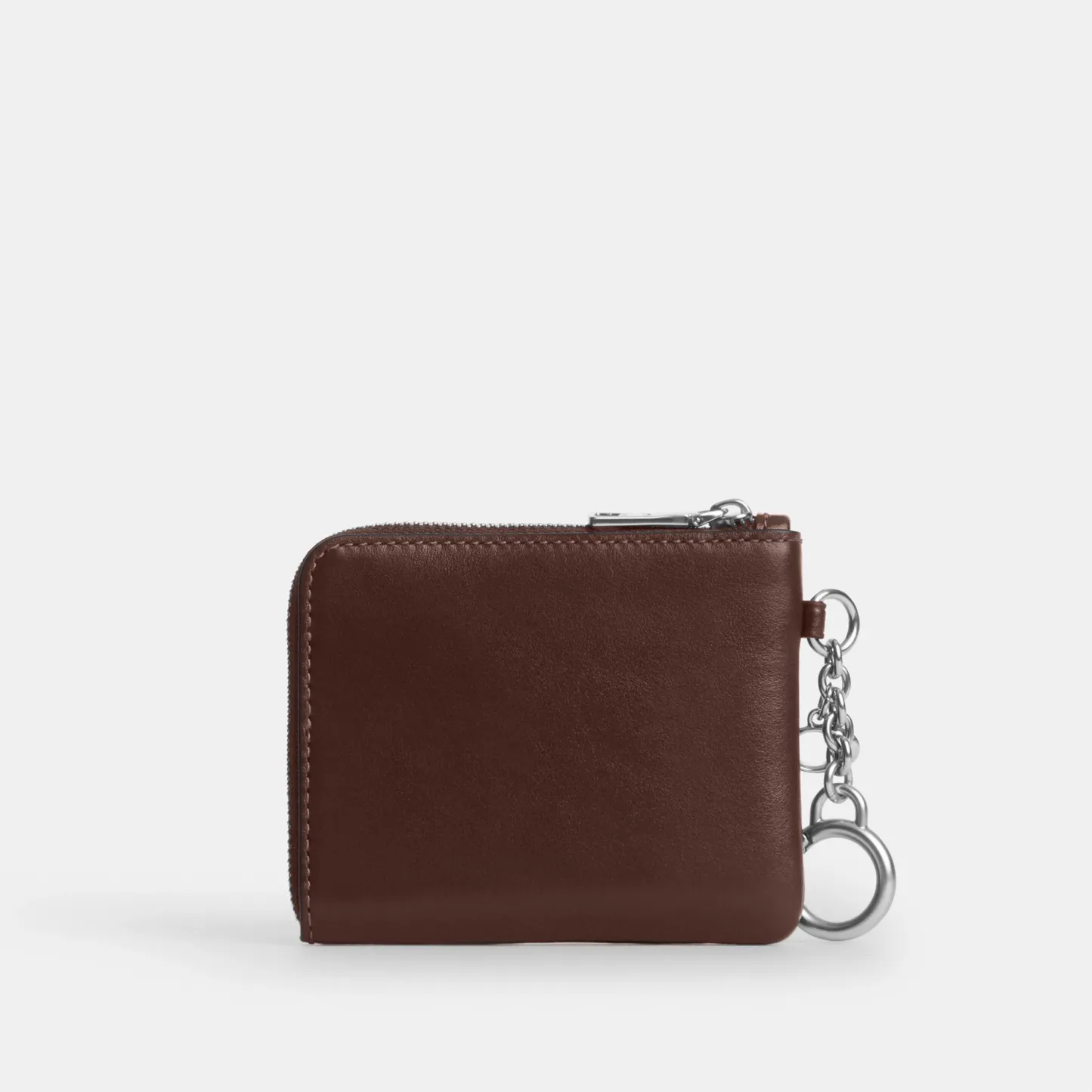 COACH®,Small Corner Zip Wallet,Leather,Coin,Metal Material,Logo,Silver Metal,Casual,Brown,Back View