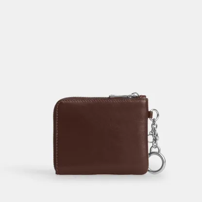 COACH®,Small Corner Zip Wallet,Leather,Coin,Metal Material,Logo,Silver Metal,Casual,Brown,Back View