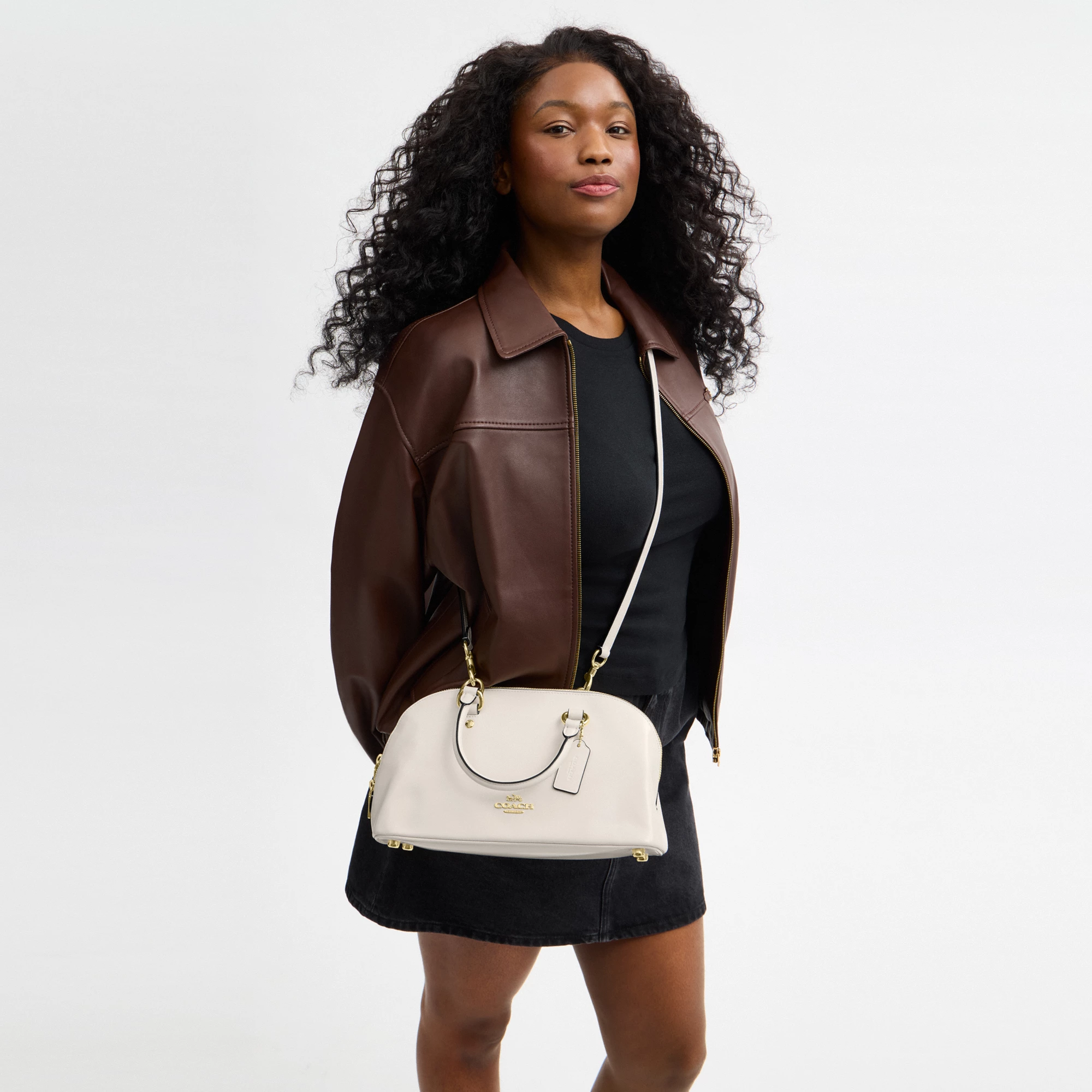 COACH®,Lara Satchel Bag,Recycled Polyester,Satchel,Logo,Metal,Casual,Cream