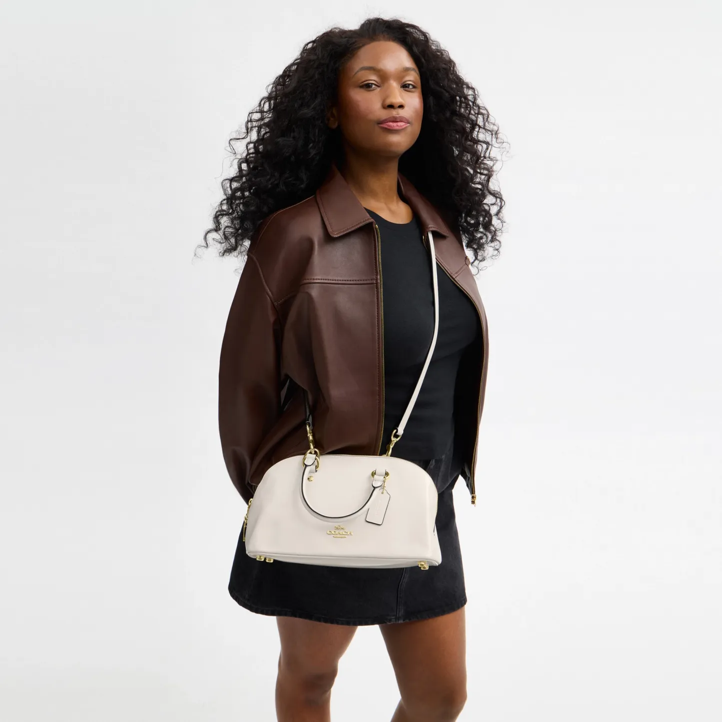 COACH®,Lara Satchel Bag,Recycled Polyester,Satchel,Logo,Metal,Casual,Cream