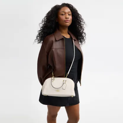 COACH®,Lara Satchel Bag,Recycled Polyester,Satchel,Logo,Metal,Casual,Cream