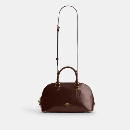 COACH®,Lara Satchel Bag,Recycled Polyester,Satchel,Logo,Metal,Casual,Brown
