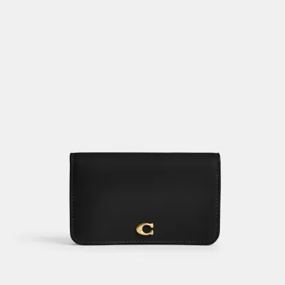 COACH®,Essential Slim Card Case,Calfskin Leather,Bi Fold,Logo,Metal,Casual,Black,Front View