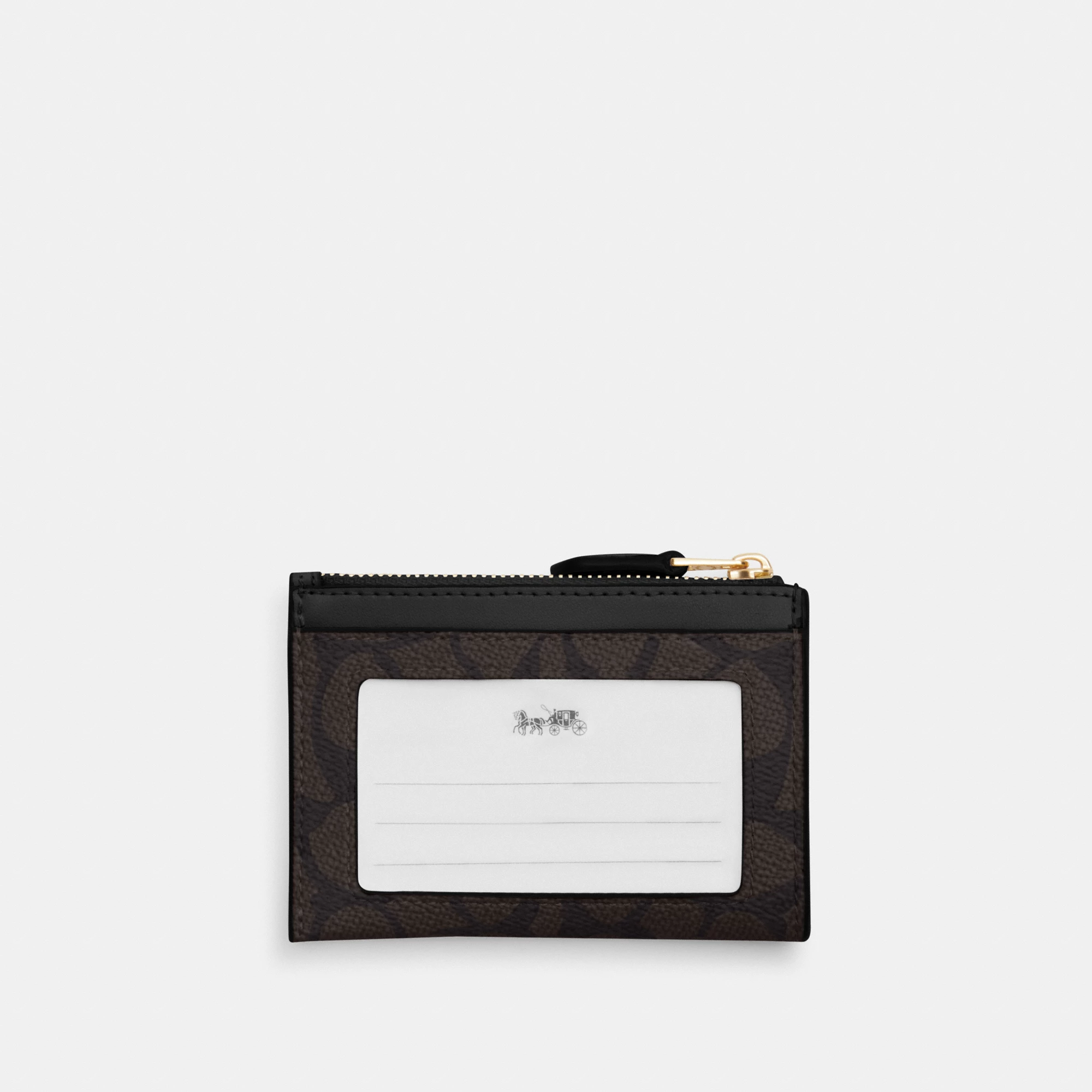 COACH®,Mini Skinny Id Case In Signature Canvas,Card Case,Metal,Color Block,Logo,Sustainable,Key Ring,Casual,Black,Back View