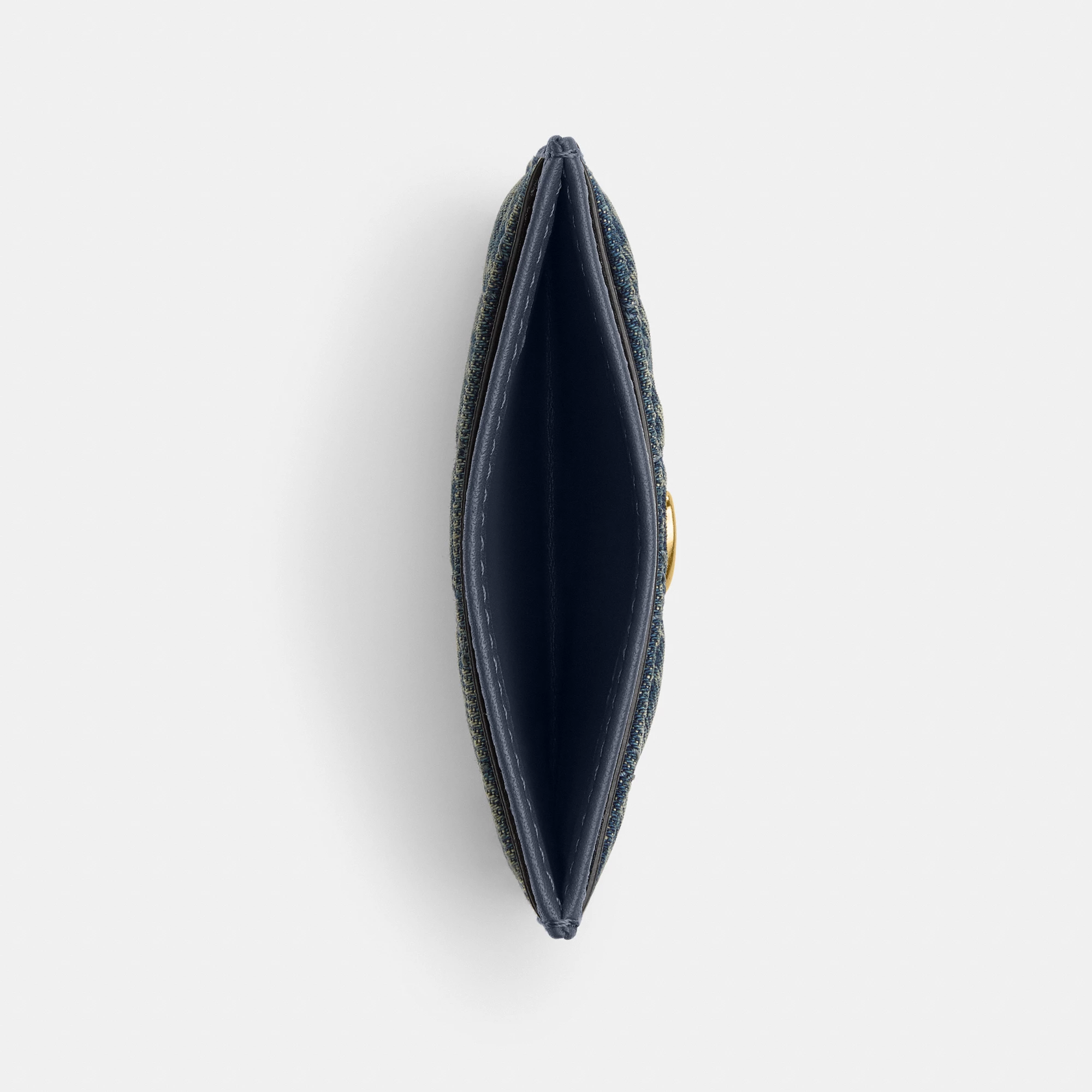 COACH®,Essential Card Case In Regenerative Cotton Denim With Quilting,Denim,Leather,Cotton,Card Case,Logo,Metal,Casual,Navy,Inside View,Top View